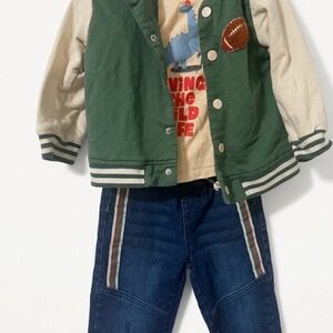 Kids Green and Cream Matching Set with Dinosaur Print